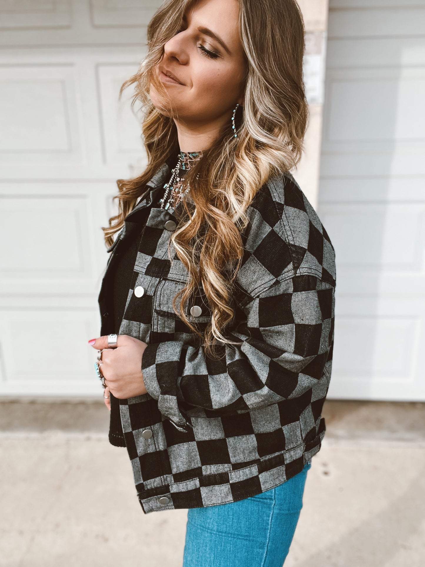 Checkered Denim Jacket