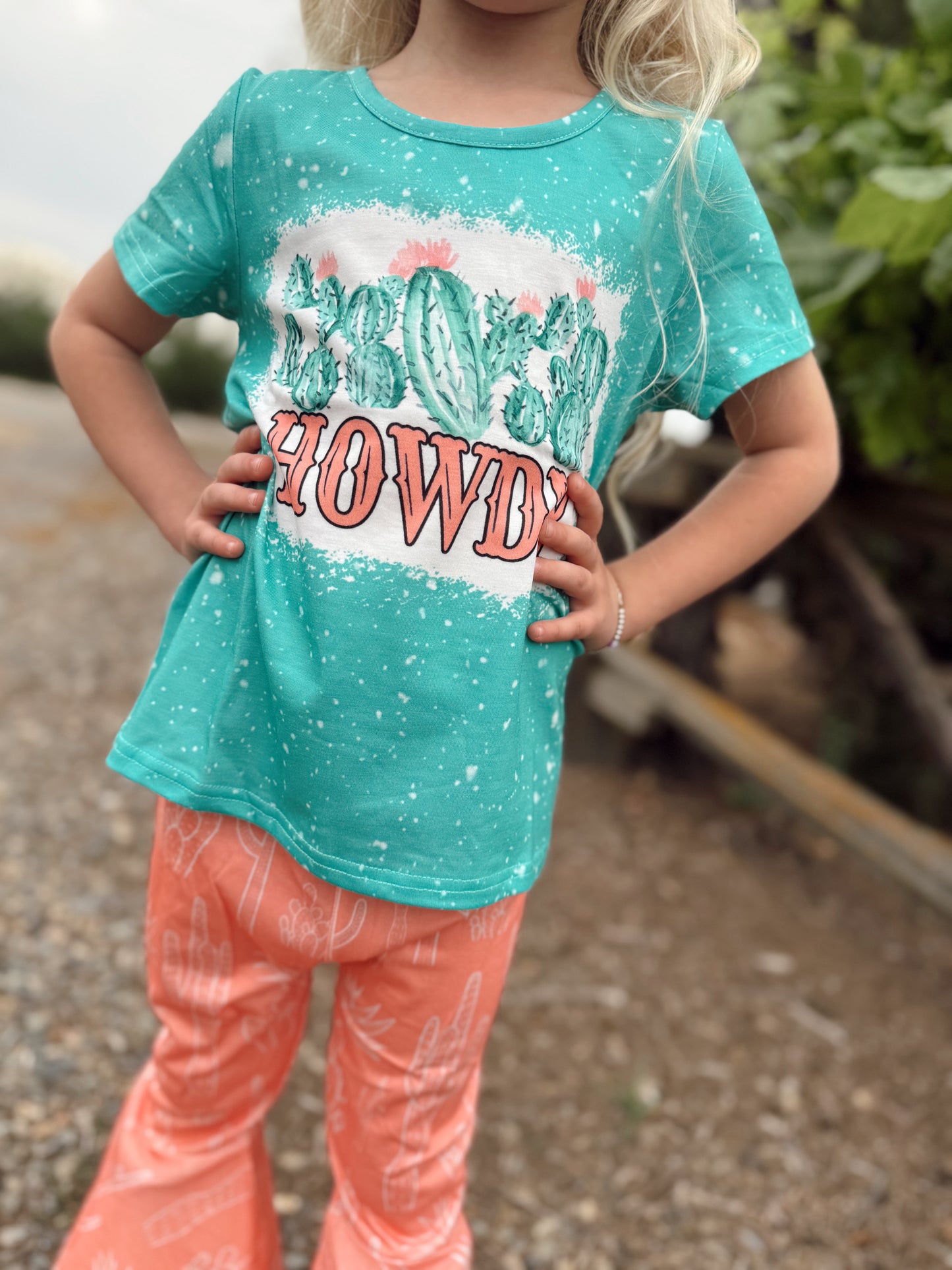 Howdy & Cactus Print Bell Bottom Set