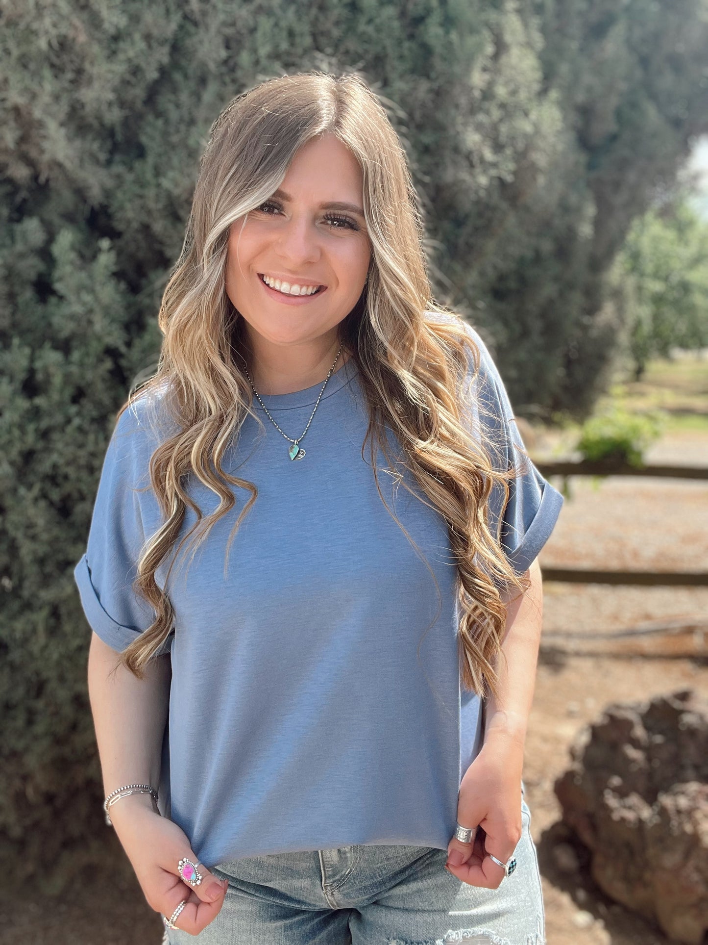 Cloud Basic Mom Cuff Top *Denim
