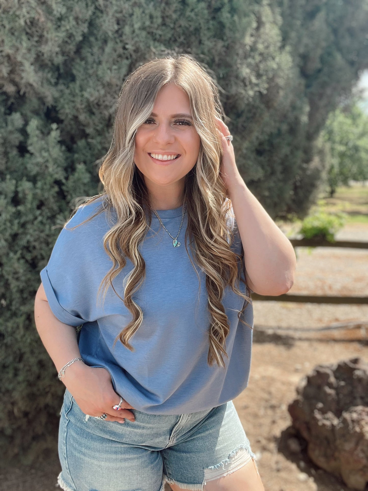 Cloud Basic Mom Cuff Top *Denim