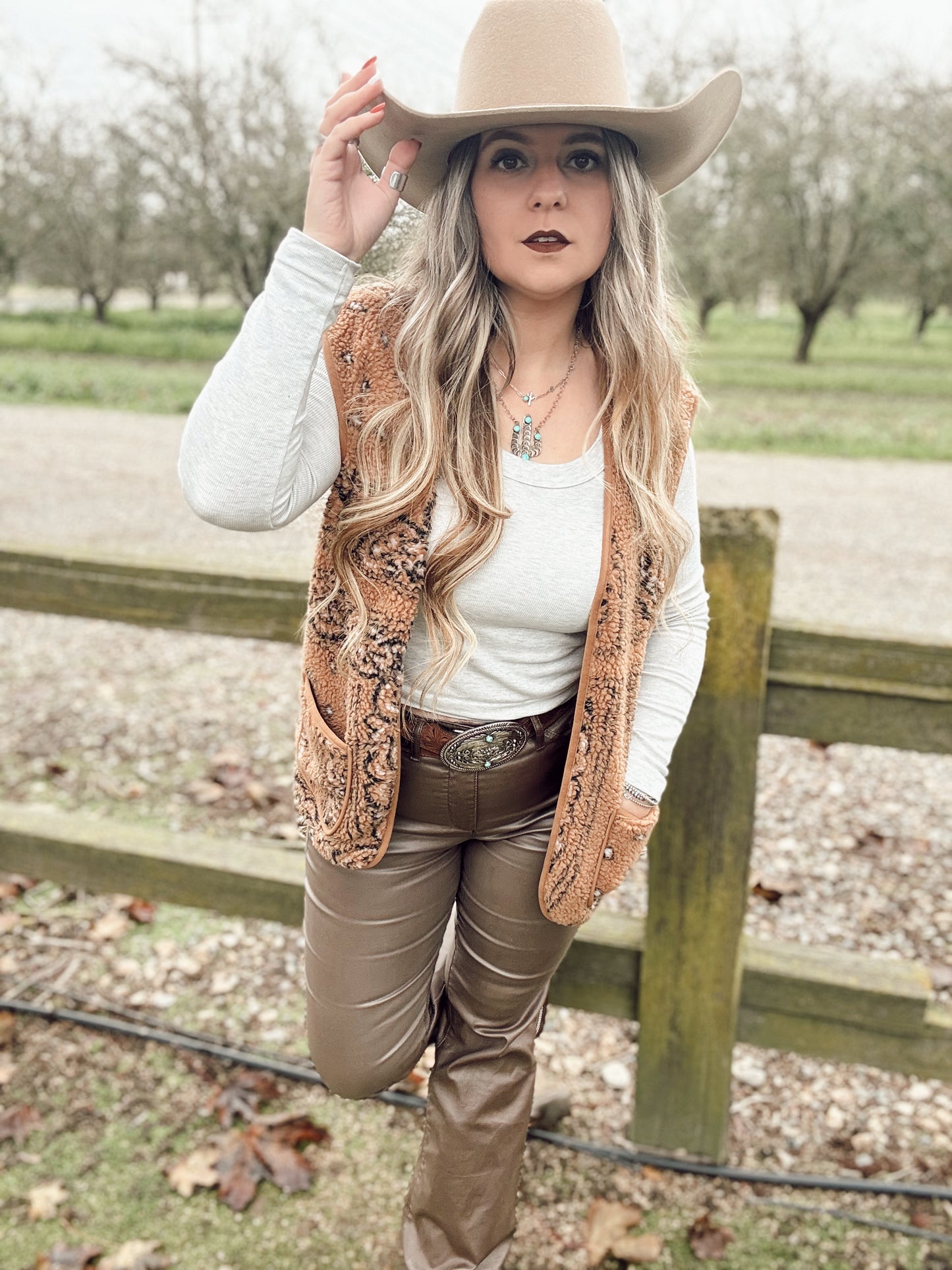 Sherpa Paisley Print Pocketed Vest