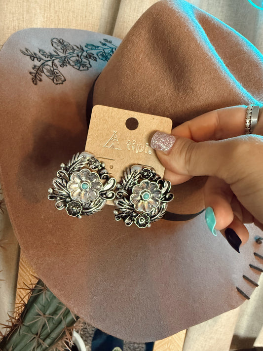 Extra Large Flower Concho Stud Earrings