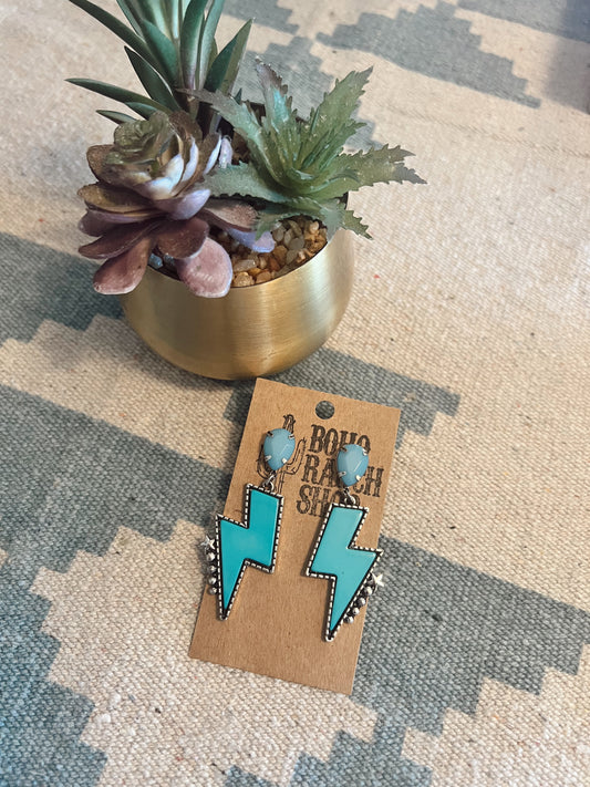 WESTERN Lightning Stone Post Drop Earrings BLUE