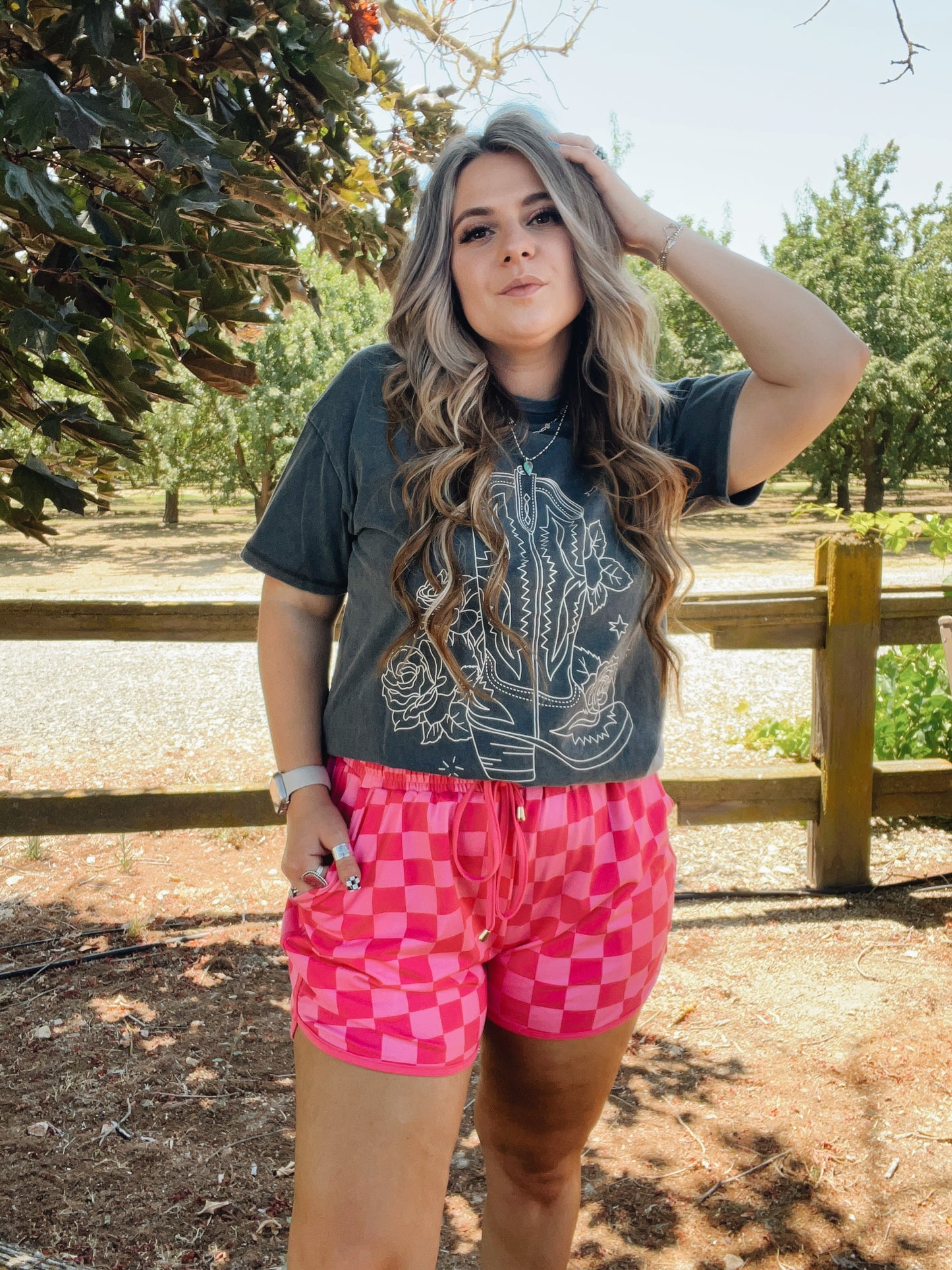Pink Checkered Draw String Shorts