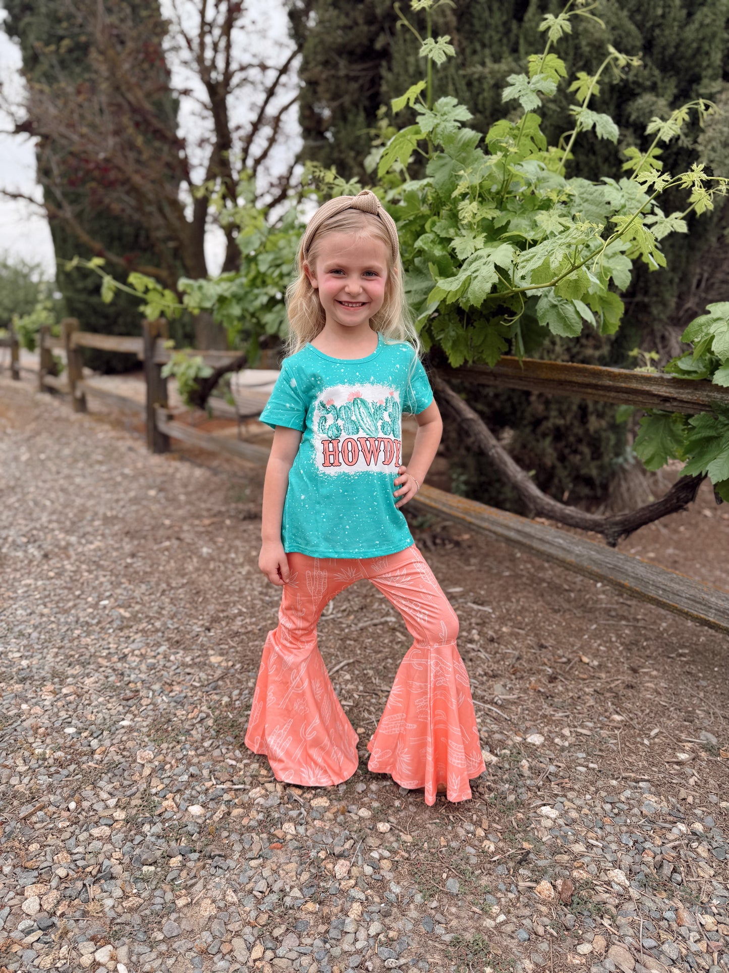 Howdy & Cactus Print Bell Bottom Set