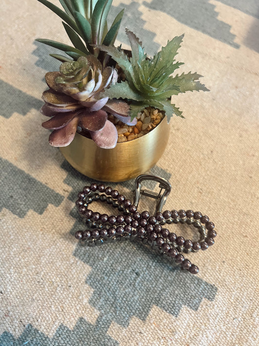 Faux Pearl Bow Claw Clip