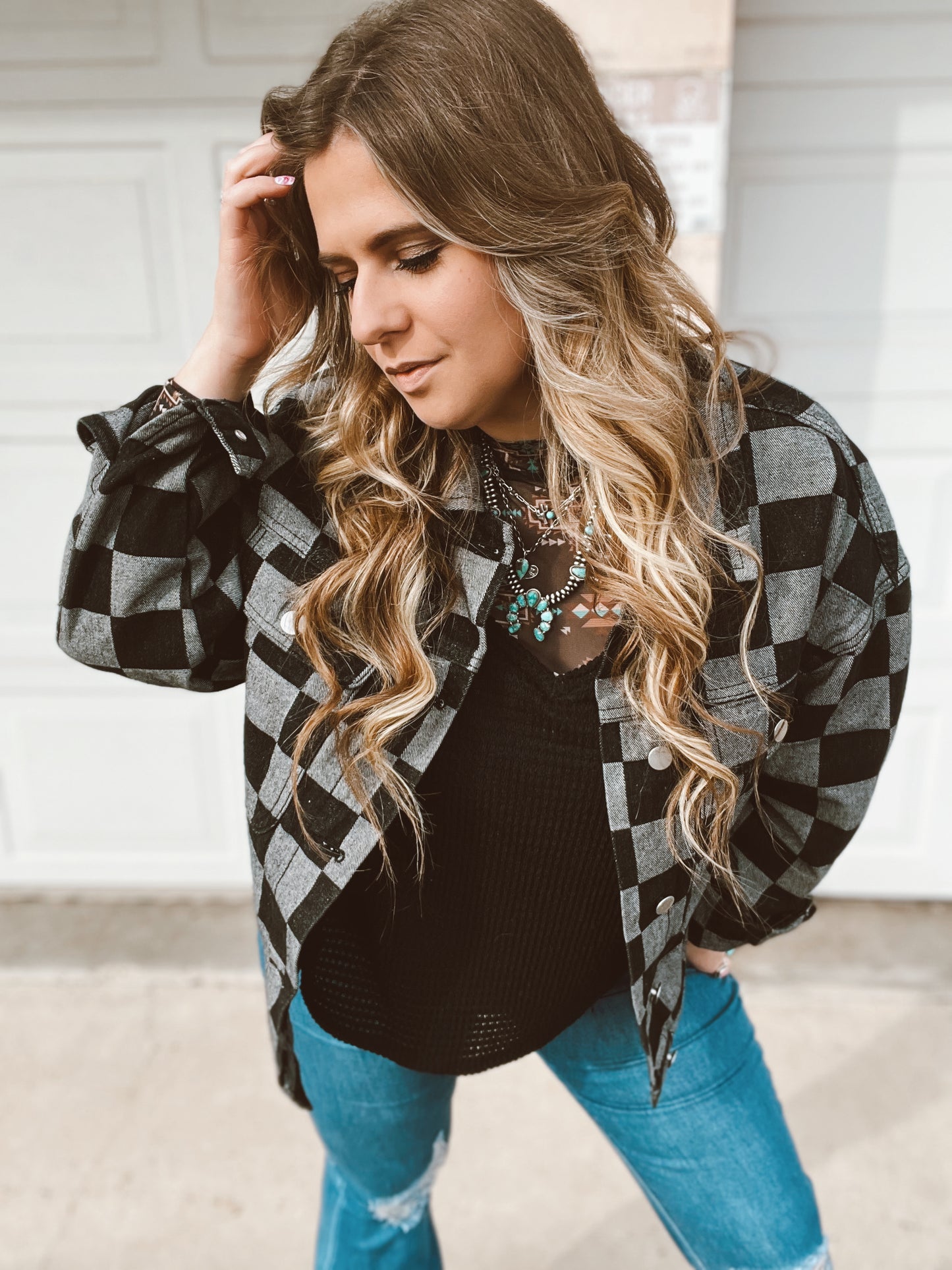 Checkered Denim Jacket