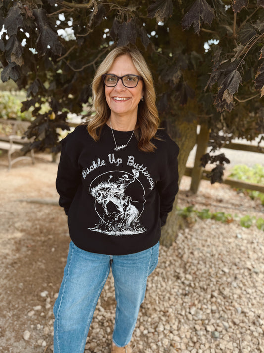 Buckle Up Buttercup Black Colored Crewneck