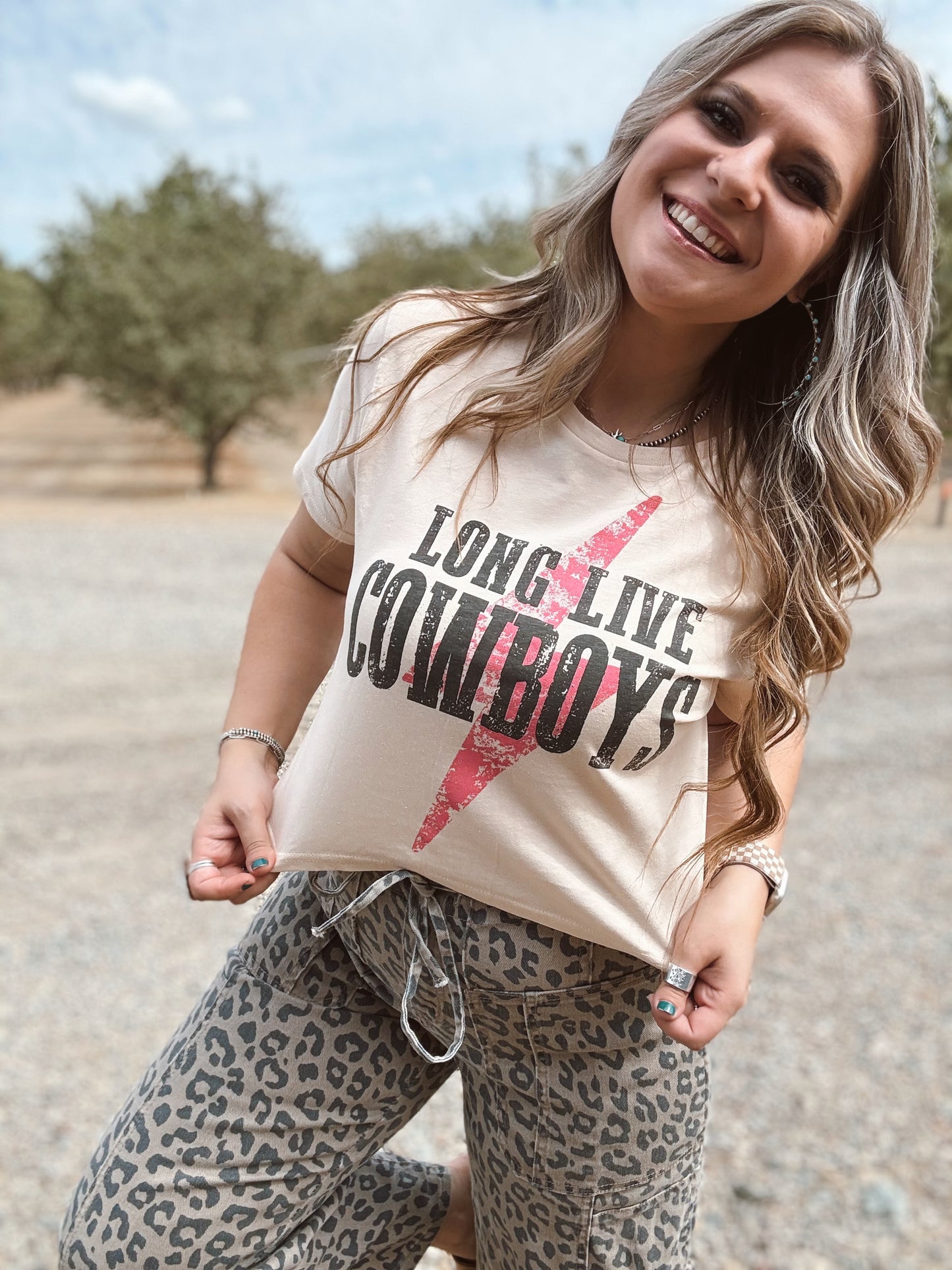 Long Live Cowboys Dust Colored Crop Top