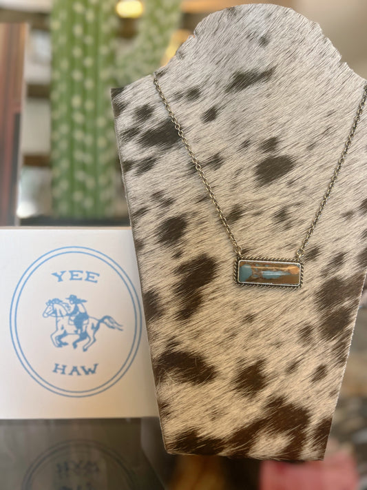 Semi Stone Bar Necklace ORANGE/TURQUOISE