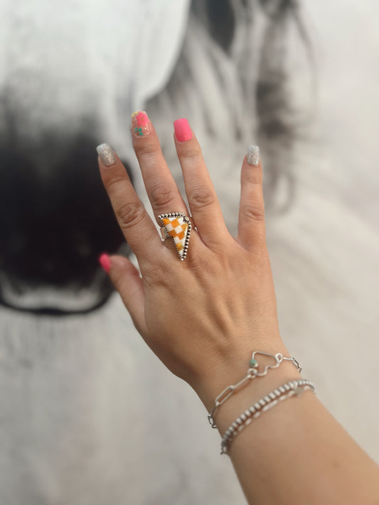 Orange Aurora Opal Bolt Ring (Sterling Silver)