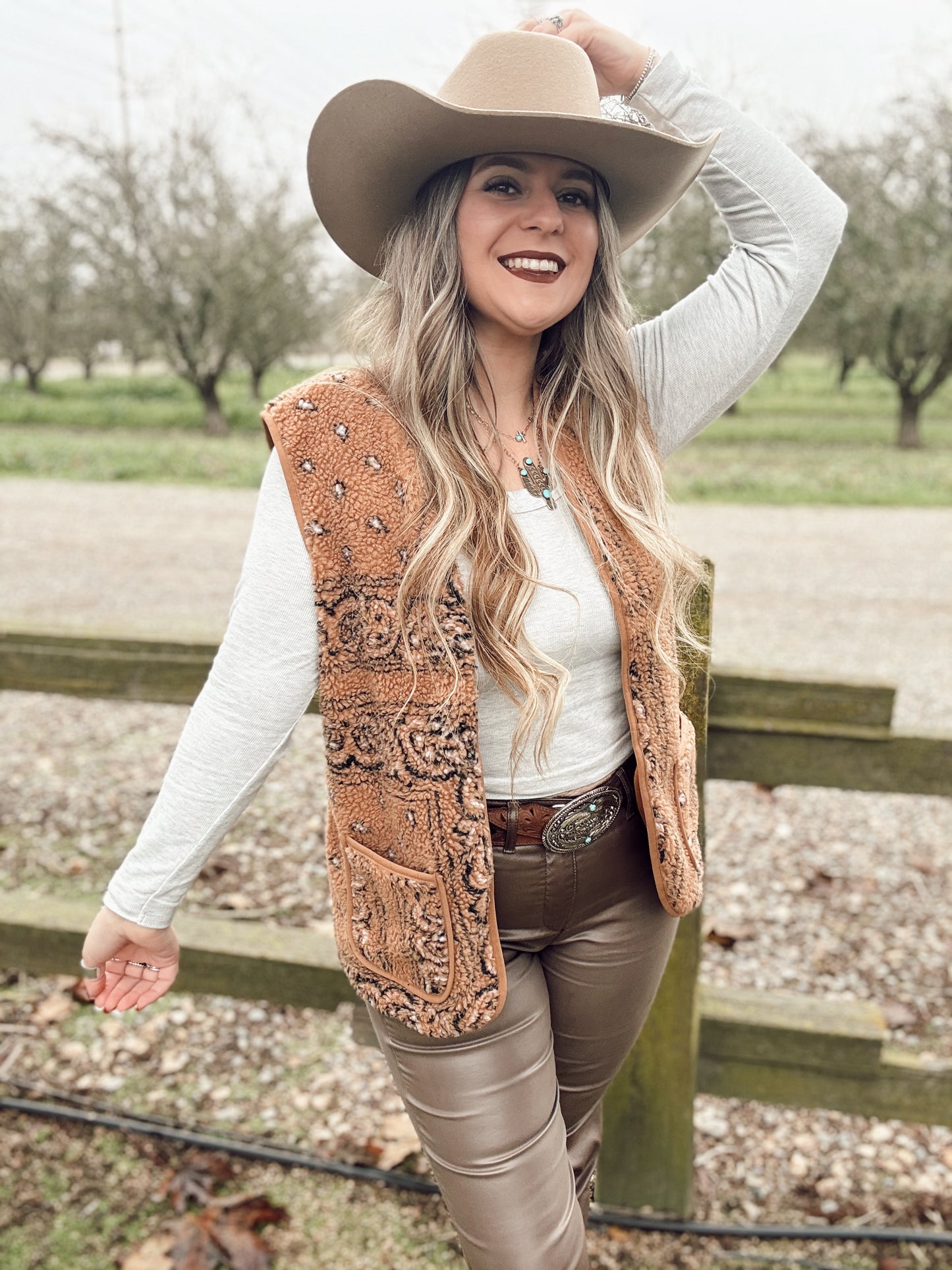 Sherpa Paisley Print Pocketed Vest