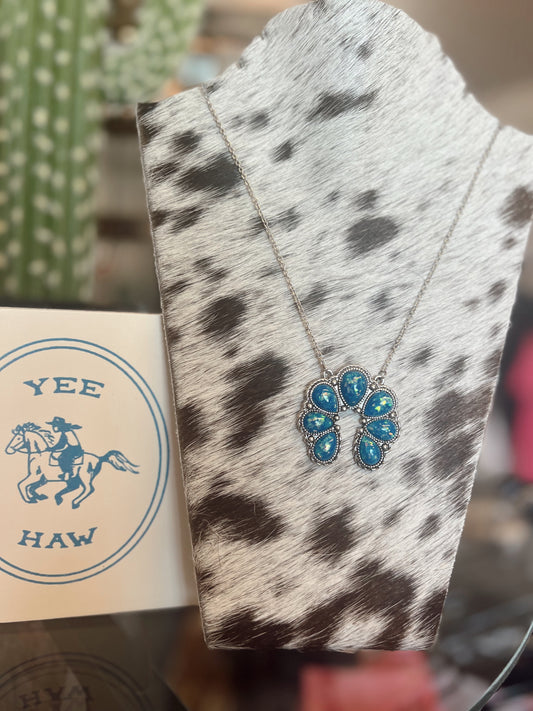 Opal Squash Blossom Pendent Necklace BLUE