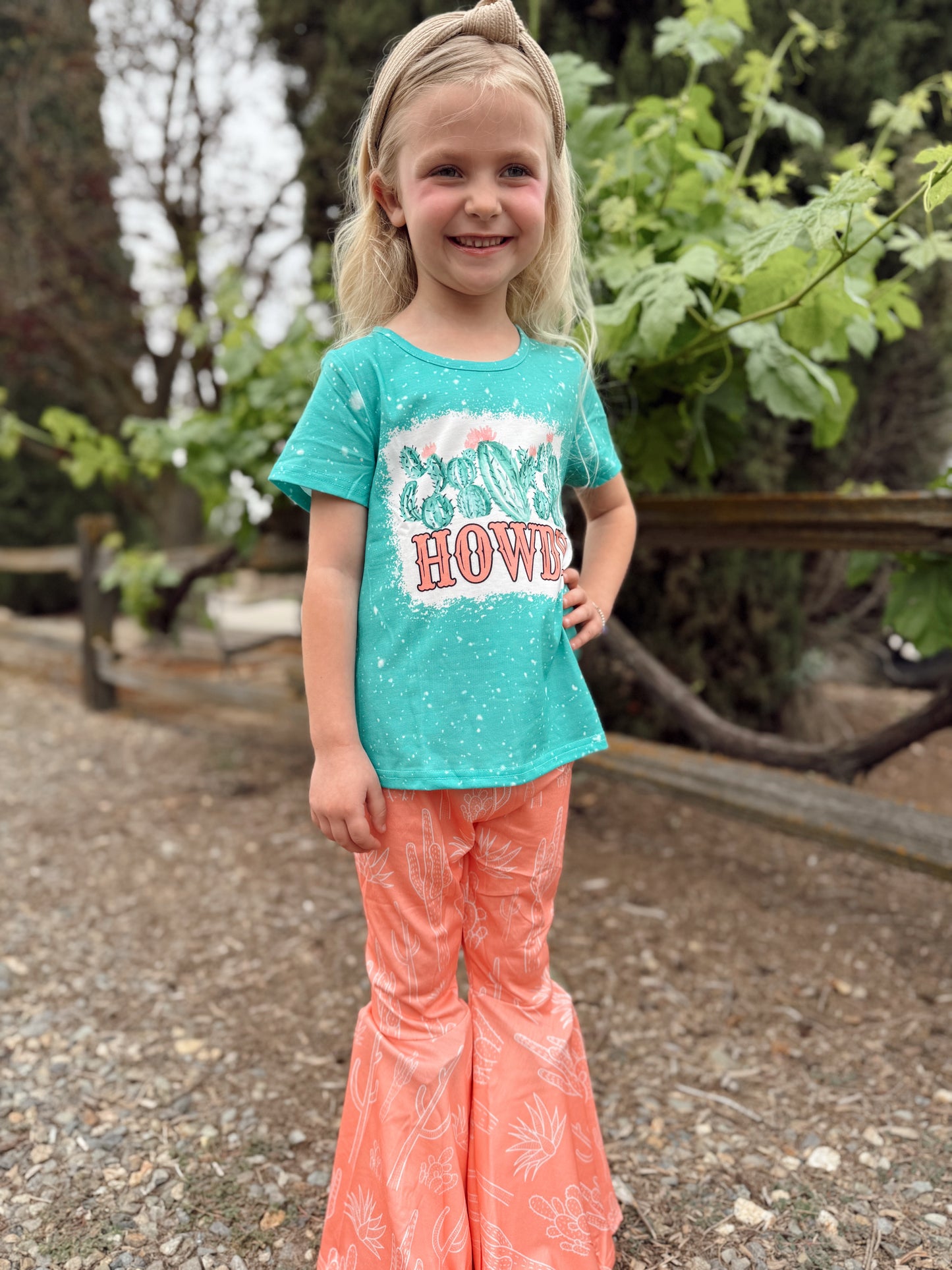 Howdy & Cactus Print Bell Bottom Set