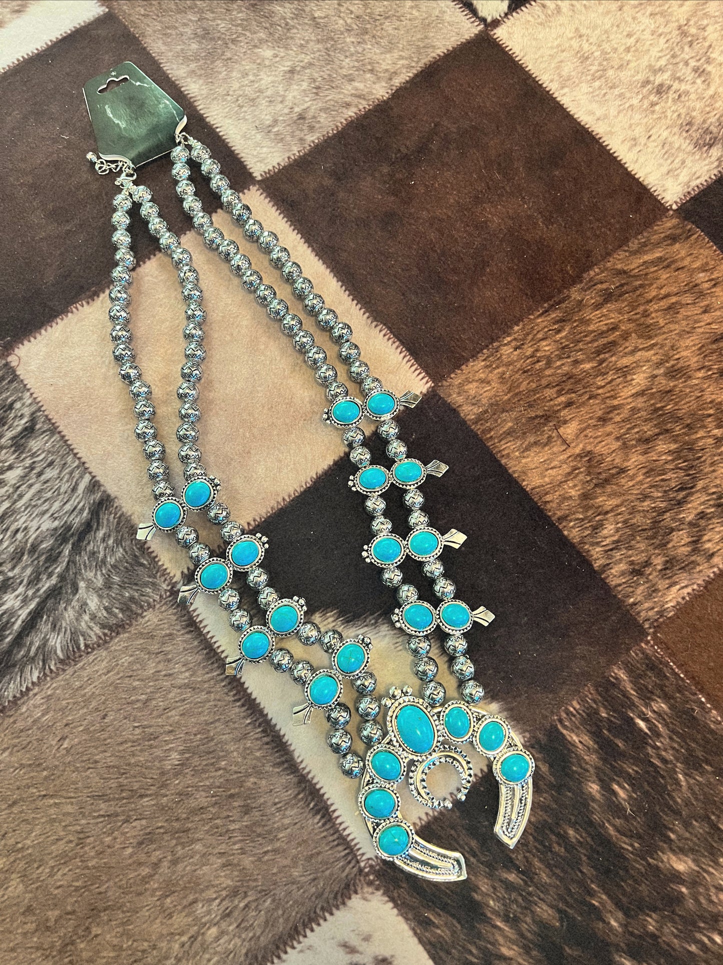 Turquoise Queen squash blossom necklace